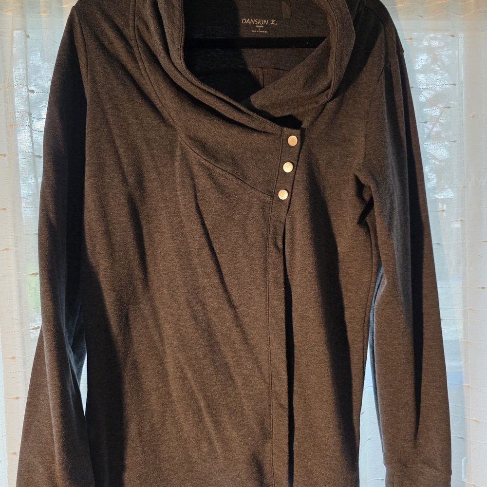 Danskin Gray Sweatshirt with Button Detail - Picture 3 of 3